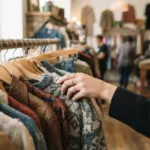 A gentle hand, with sharp focus, carefully sifting through a rack of diverse